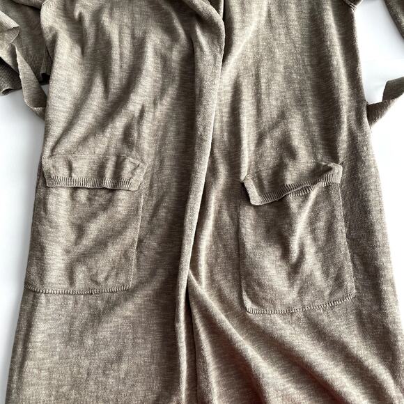 Free People Beach Cotton Linen Blend Duster Cardigan XS Belted Tan - Picture 7 of 16